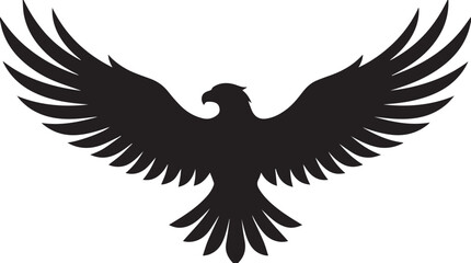 Obraz premium Majestic eagle silhouette spreading wings for flight isolated on a clean white background for professional design with contrast black silhouette