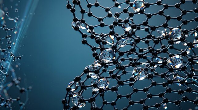 Estructura molecular de grafeno interactuando con agua