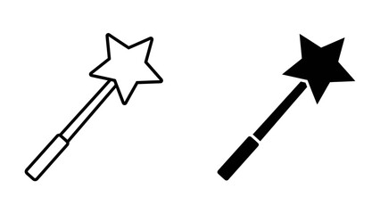 Magic Wand Icons: Two stylized magic wands, one outlined and one filled, represent enchantment and wonder. © mahmuda428