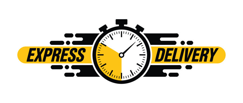 Express delivery sticker collection, fast service and quick courier labels, shipping and logistics badges, priority parcel dispatch symbols, same day delivery graphics, modern flat vector illustration