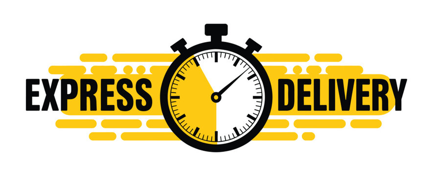 Express delivery sticker collection, fast service and quick courier labels, shipping and logistics badges, priority parcel dispatch symbols, same day delivery graphics, modern flat vector illustration