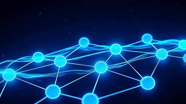 Blue glowing network nodes