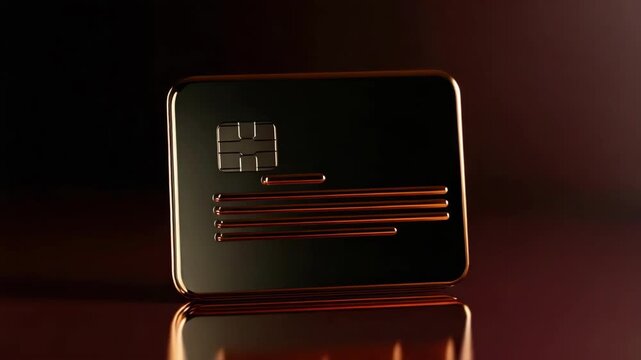 Elegant metallic gold credit card with embedded chip on reflective surface