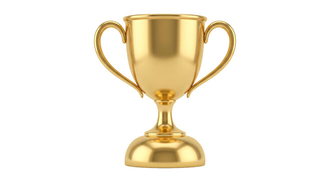 Shiny golden trophy cup symbolizing achievement and victory on a clean white background
