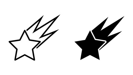 Shooting Star Icon Duo: A stylized graphic set showcasing a shooting star in both outline and solid black forms, representing celestial events, aspirations, or creative sparks. © Murshida