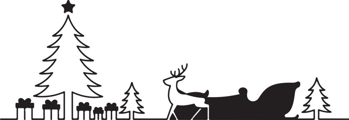 Christmas scene with reindeer pulling a sleigh and presents under a tree © Md. Habibur