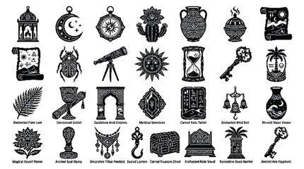 Ancient desert relics and mystical magic icons set © Farina