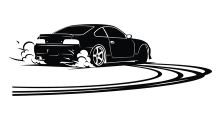 Sports car drifting with smoke trails black and white silhouette © Creativeakash393