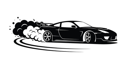 Sports car drifting with smoke trail black silhouette © Creativeakash393