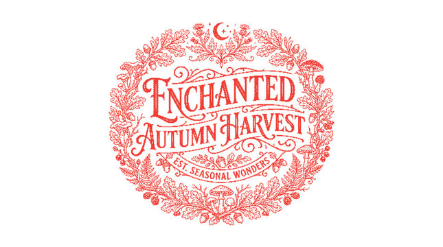 Enchanted autumn harvest logo design with floral and mushroom elements
