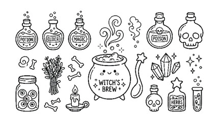Cute witchcraft and magic doodle set for halloween © Farina