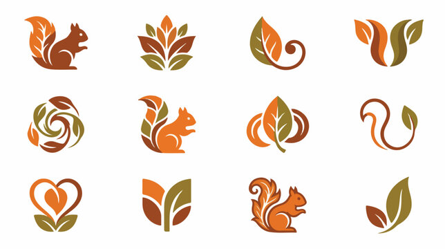 Collection of autumn squirrel and leaf icon logo designs.