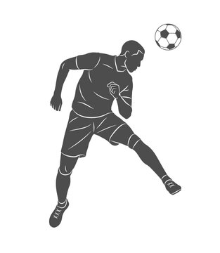 Football soccer player man in action kicks a ball isolated white background. Vector illustration
