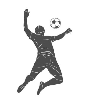 Football soccer player man in action kicks a ball isolated white background. Vector illustration