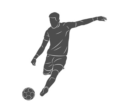 Football soccer player man in action kicks a ball isolated white background. Vector illustration