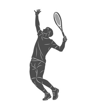 The silhouette of a tennis player in the process of hitting a racket. Vector illustration