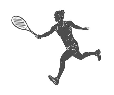 The silhouette of a tennis player in the process of hitting a racket. Vector illustration