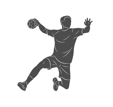 Silhouette of a handball player on white background. Handball player man are throws the ball. Vector illustration