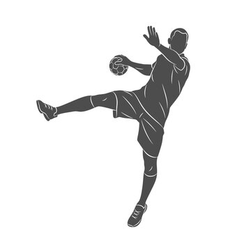 Silhouette of a handball player on white background. Handball player man are throws the ball. Vector illustration