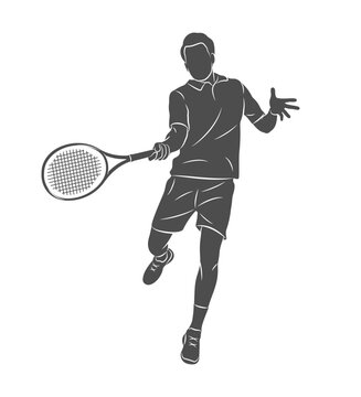 The silhouette of a tennis player in the process of hitting a racket. Vector illustration