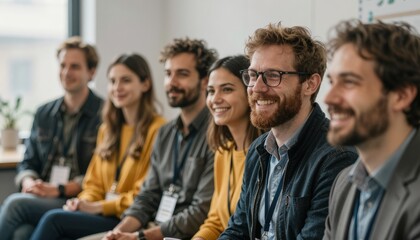 Obraz premium Diverse group listens attentively at workshop or seminar
