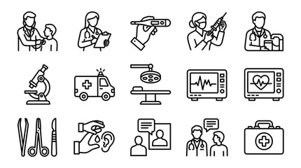 Fototapeta premium Medical Icons Set Doctor Patient Care Equipment Healthcare.