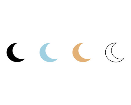 Crescent Moon Symbols in Gold, Blue and Black Color Vector silhouette outline isolated