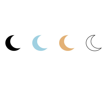 Crescent Moon Symbols in Gold, Blue and Black Color Vector silhouette outline isolated