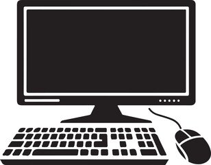 Fototapeta premium Black silhouette of a computer monitor, keyboard, and mouse