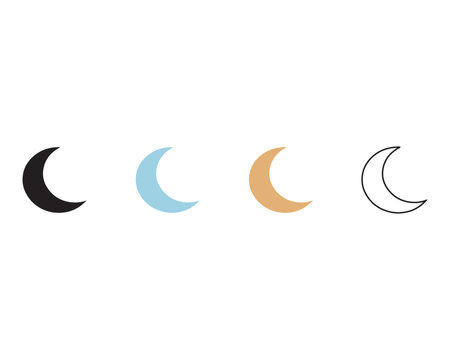 Crescent Moon Symbols in Gold, Blue and Black Color Vector silhouette outline isolated
