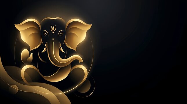 Luxury dark black and gold Ganesha vector background with copy space