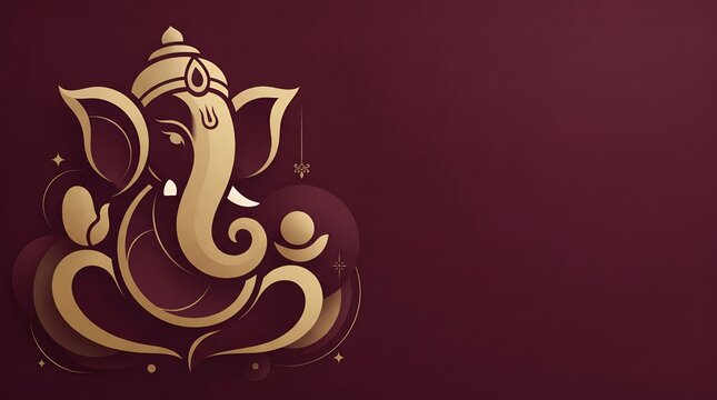 Deep burgundy and antique gold vector Ganesha background with copyspace