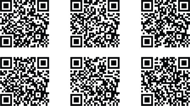 Vector black and white QR code icon set for digital payment scanning smartphone scanner and business verification technology