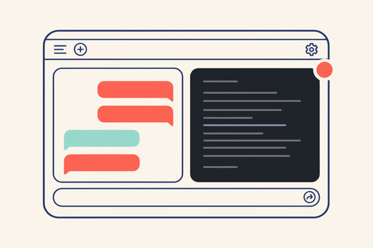 Software development interface featuring a split screen with a real-time chat conversation and a dark mode code editor for collaborative programming