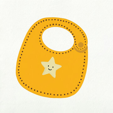 Hand drawn yellow baby bib featuring a cheerful smiling star for infant mealtime