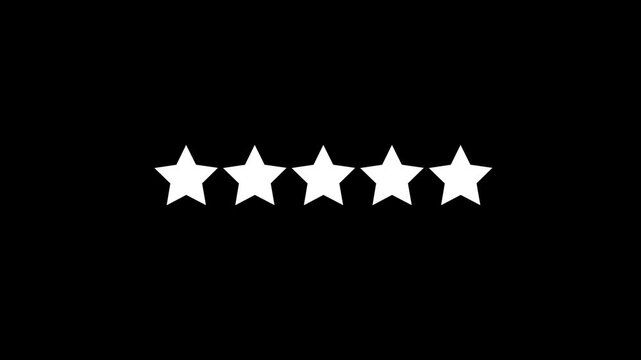 Five star rating icon for review, feedback, quality, and customer testimonial design on transparent background.4k motion graphics video animation