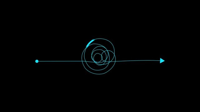 Abstract line arrow with scribble circle showing confusion to clarity concept for problem solving process and business direction.4k motion graphics video animation