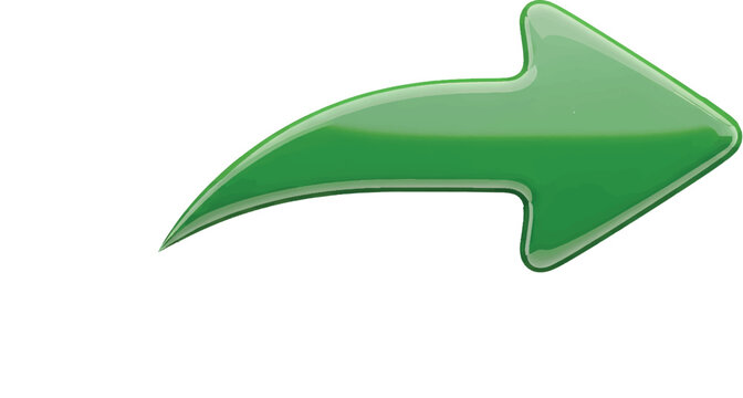 Shiny green arrow pointing to the right side isolated