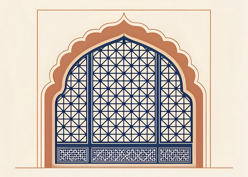 Geometric Rajasthani jharokha window design	 minimal flat vector 