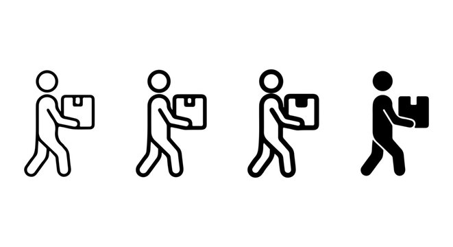 Delivery Icons Set, Human Figure Carrying Package, Shipping and Logistics Vector Graphics