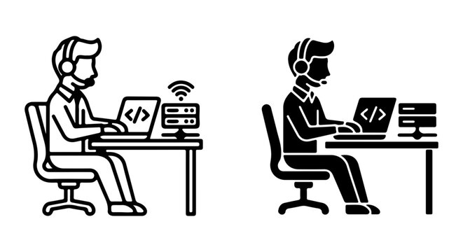 Programmer Icon Set: Coding, IT Support, Remote Work, Technology Icons