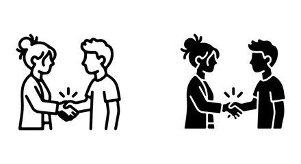 Fototapeta premium Two People Shaking Hands, Business Agreement, Partnership Icon Set, Black and White Vector