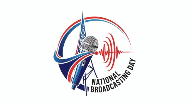 National Broadcasting Day Logo with Microphone, Radio Waves and India Map Representing Media and Public Communication