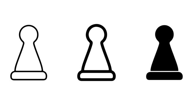 Chess Pawn Icon Set, Simple Game Piece Graphics, Strategy Board Game Elements, Black and White Vector Art
