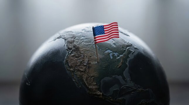 American flag pinned on a globe showing north america