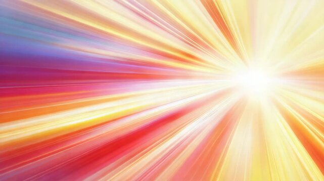 Hyperspace travel through a colorful light tunnel, revealing a bright starburst or sun flare. Abstract motion background concept for speed, warp drive and future technology