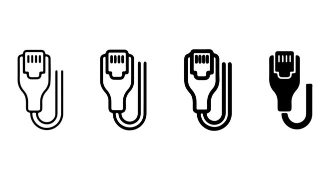 Ethernet Network Cable Connector Icons, RJ45 Plug Vector Set, Internet Connection Technology