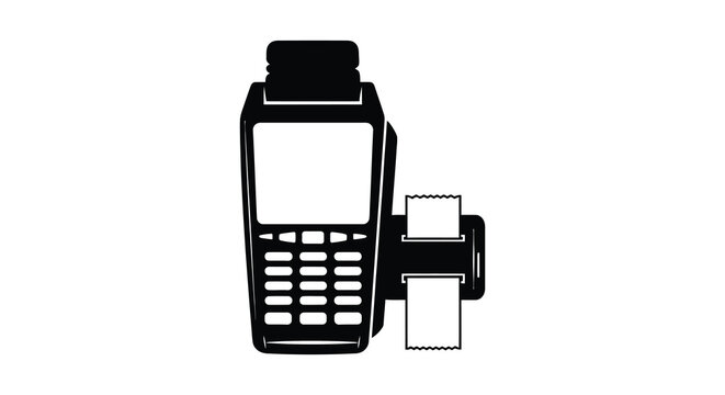 Portable Point Of Sale Terminal With Receipt Printer Black Silhouette