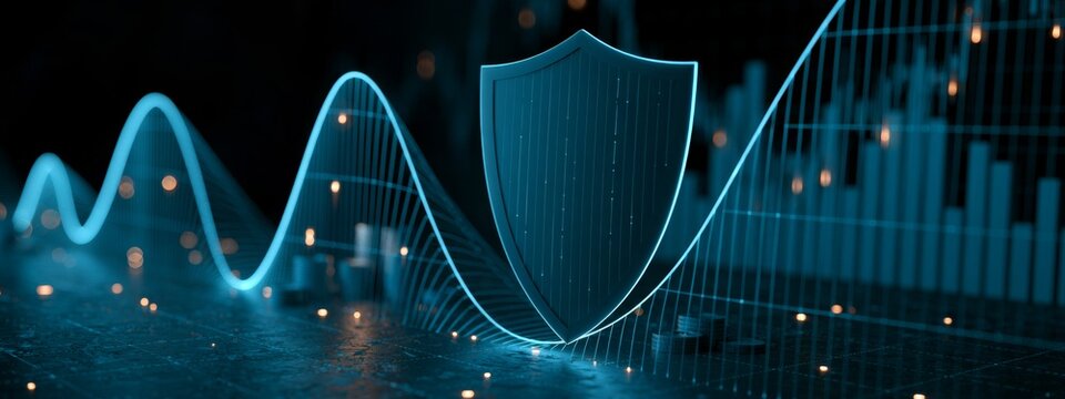 Business Shield Concept for Financial Assets with Data Visualization and Protective Graphics