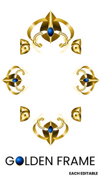 Gold abstract jewelry golden metal frame beautiful fashion decoration on transparent background